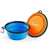 Pet Room Travel Dog Bowls M-Large Size 850ml Collapsible Portable 2-Pack Dogs Water Bowl Silicone BPA Free Food Bowls Foldable Expandable Dog Cat Pet Bowl with Carabiners (1 Blue/1 Orange)